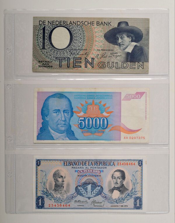 FDC set van 10 stuks transparante bladen 3 vakken (vakmaat 75 x 188 mm) voor o.a. bankbiljetten
