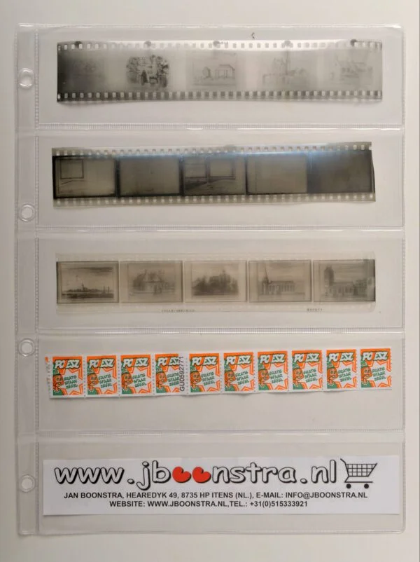 Din A4 set van 10 stuks transparante bladen 5 vakken( vakmaat 215 x 53 mm)voor o.a. tickets en negatieven