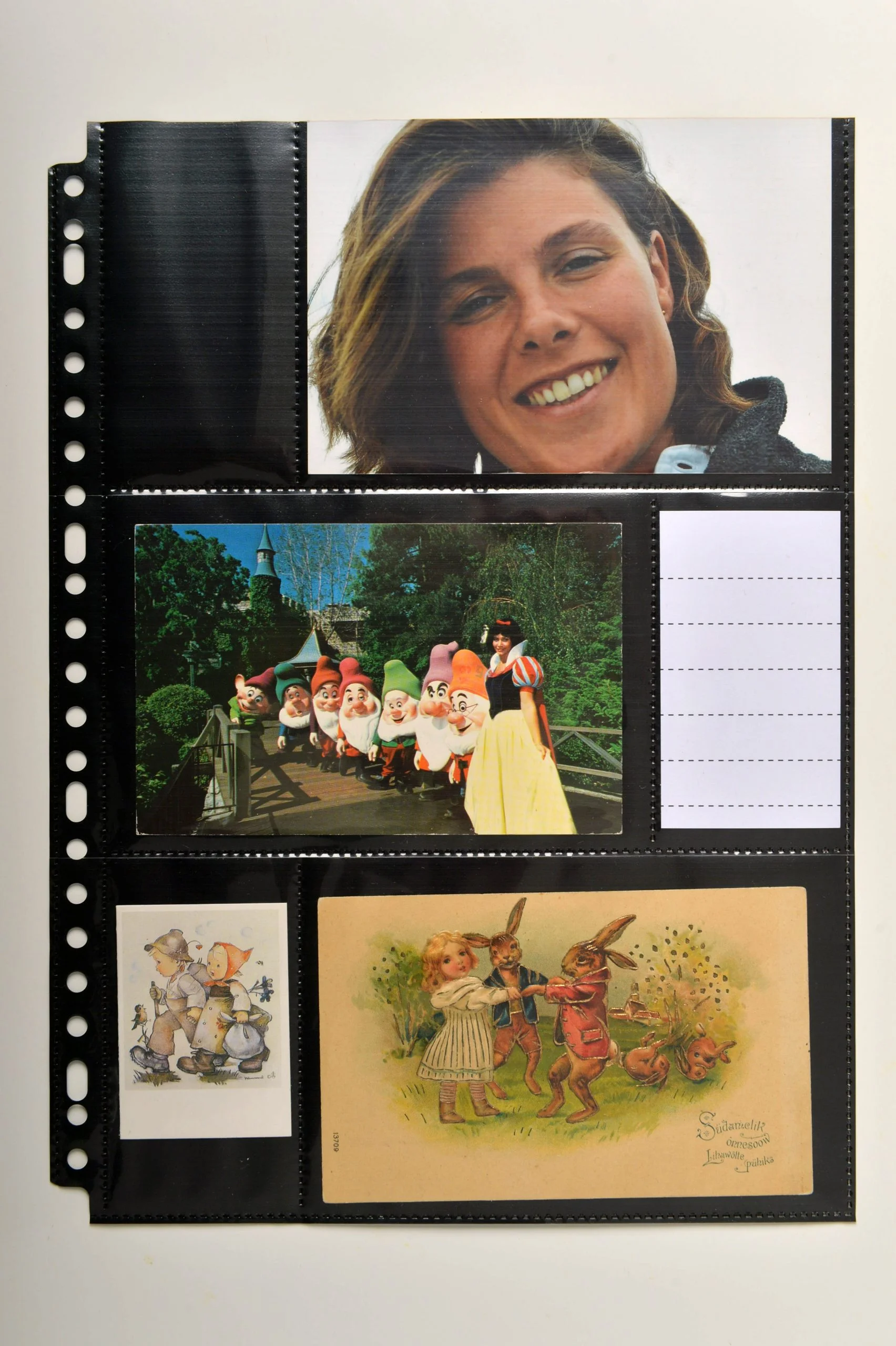 PP blad 6 vakken ongelijk verdeeld zwart  23 rings Din large set van 10 stuks voor o.a. ansichtkaarten en foto's 10 x 15 cm - Afbeelding 2