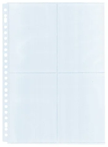 PP blad 4 vakken transparante bladen Din large set van 10 stuks, 23 gaats, geschikt voor o.a. ansichtkaarten en foto's A6