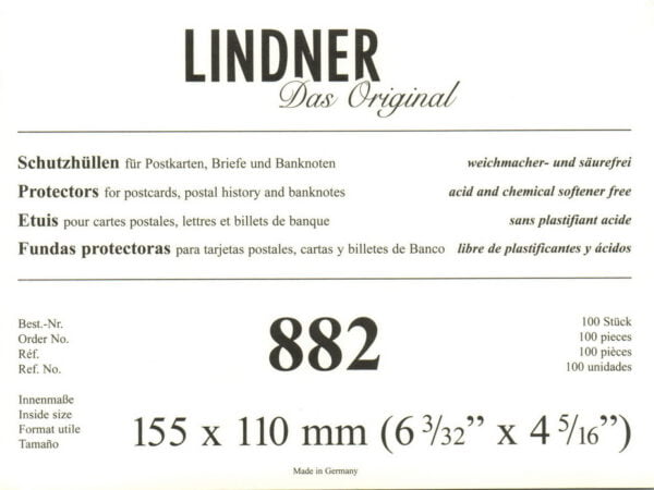Lindner "882" luxe beschermhoezen voor o.a. moderne ansichtkaarten "110 x 155 mm" 50 stuks