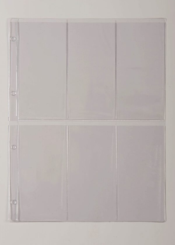 Din A4 set  van10 stuks transparante bladen 6 vakken verticaal (vakmaat 140 x 70 mm) voor o.a. medailles en reclameplaatjes - Afbeelding 2