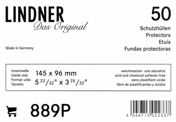 Lindner "889" beschermhoezen voor o.a. oude ansichtkaarten "96 x 145 mm" 50 stuks