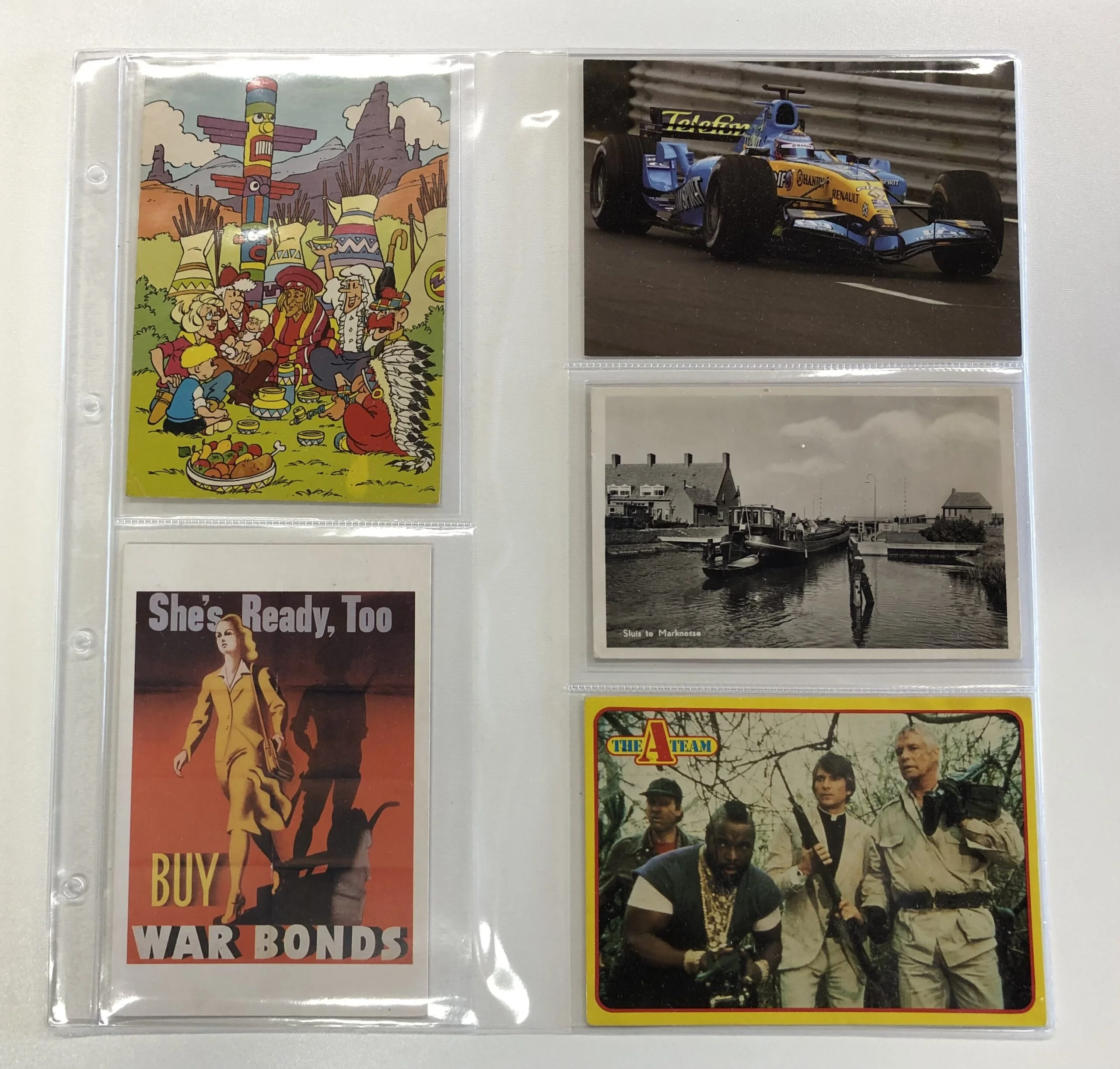 Post set van 10 stuks transparante bladen 5 vakken ongelijk (vakmaat 162 x 120 en 156 x 109 mm) voor o.a. moderne ansichtkaarten